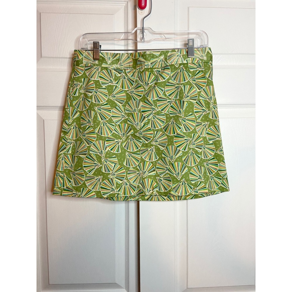 J.Crew Green Geometric Fan Print Mini Skirt A-Line Cotton Blend
